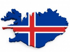 A map of Iceland painted with its flag.