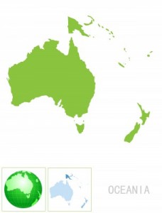 A map of Australia and the island countries around it