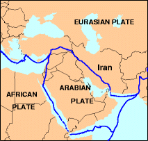 A picture of the USGS map showing the Arabian tectonic Plate