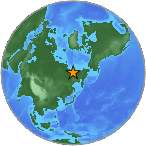 A USGS small globe showing the two Russian earthquakes on May 10, 2013.