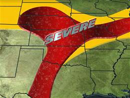 The Weather Channel storm map showing serious storms over the Midwest.
