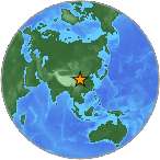 USGS small world globe showing the earthquake in Chabu, China