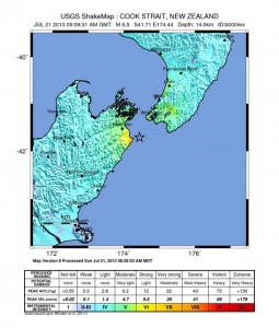 USGS shake map of 6.9 earthquake in New Zealand