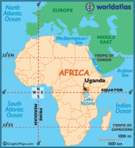A map of Africa showing Uganda.