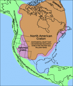 A map of the North American Craton boundary.
