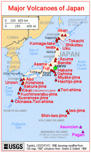 USGS map of the volcanoes in Japan.