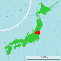 A Wikimap of the Fukushima Prefecture in Japan.