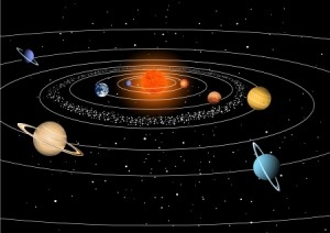 Our solar system with all the planets in position around the Sun.