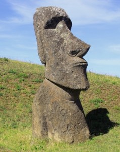 A picture of one of the giant heads on Easter Island.
